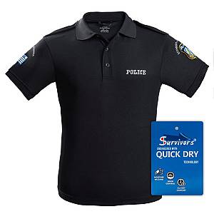 Polo Αστυνομίας Quick Dry με κέντημα μονόχρωμο (Μαύρο)