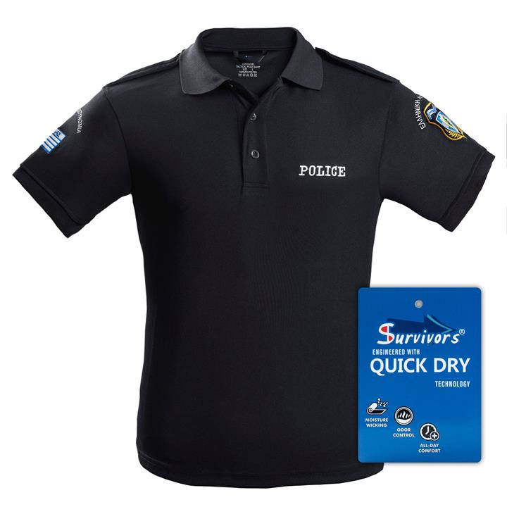 Polo Αστυνομίας Quick Dry με κέντημα μονόχρωμο (Μαύρο)