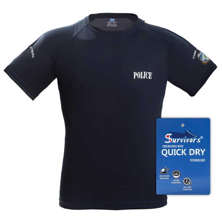 Τ-Shirt Αστυνομίας Quick Dry μονόχρωμο (Μαύρο)