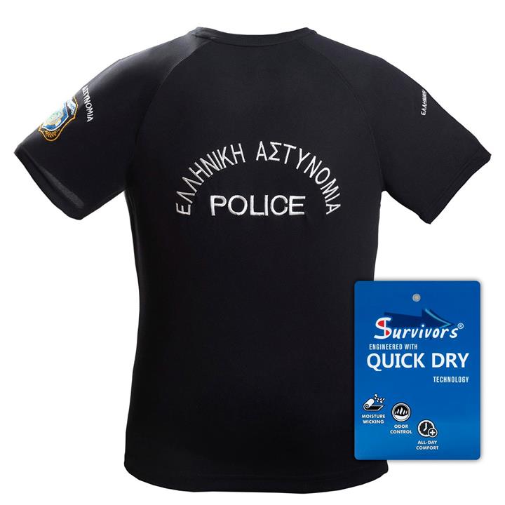 Τ-Shirt Αστυνομίας Quick Dry μονόχρωμο (Μαύρο)